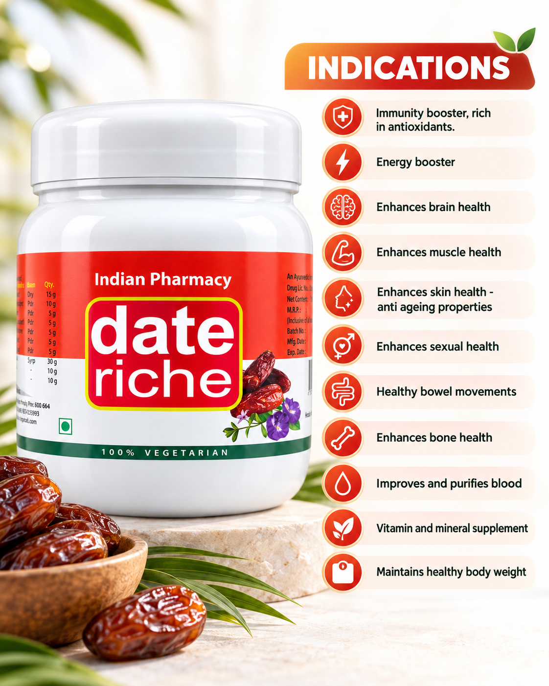 Date Riche - 400g an Ayurvedic Product Of Indian Pharmacy for Energy, Brain, Muscle, Skin, Sexual and Bone Health — additional image 1